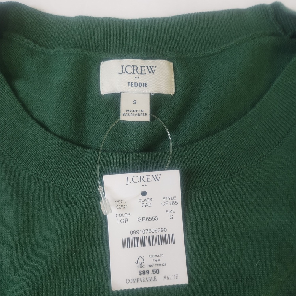 J.Crew Teddie Crewneck Sweater Women's Small Green 100% Cotton Lightweight - Picture 3 of 6